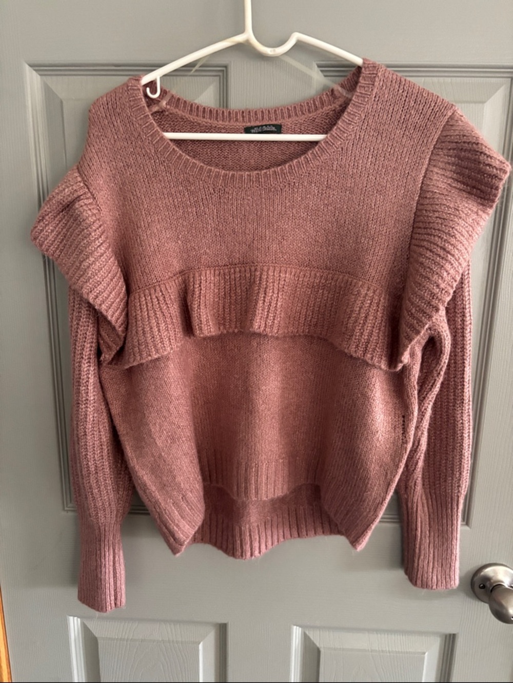 wild fable Dusty Rose Ruffle Crewneck Sweater